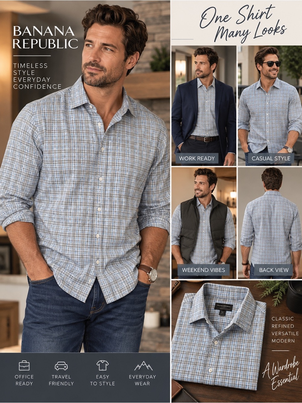 Banana Republic Non-Iron Slim Fit Plaid Dress Shirt XXL